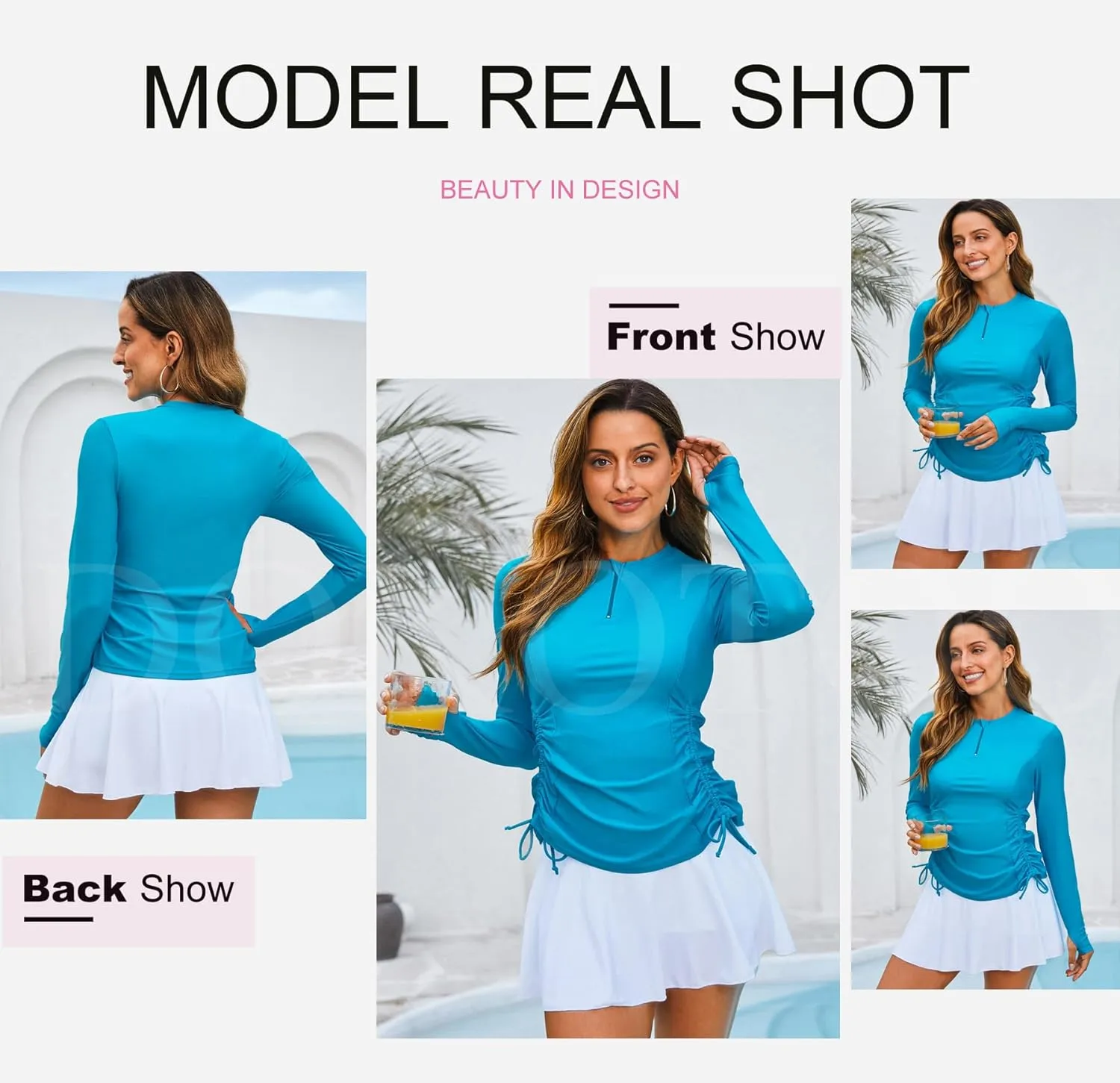Dokotoo Womens Long Sleeve Rash Guard Swim Shirts 1/4 Zip Up Sun Protection Swimsuit Top Bathing Suit No Bottom