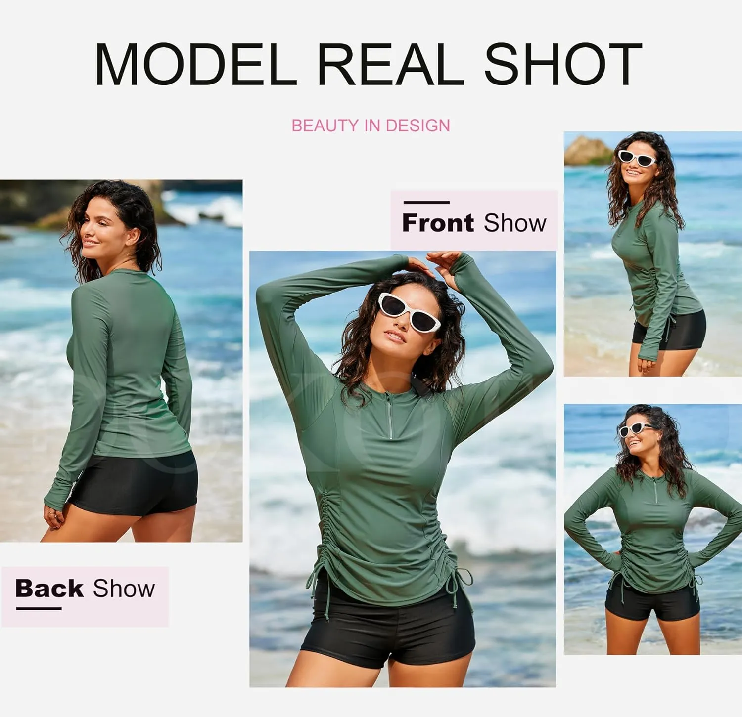 Dokotoo Womens Long Sleeve Rash Guard Swim Shirts 1/4 Zip Up Sun Protection Swimsuit Top Bathing Suit No Bottom