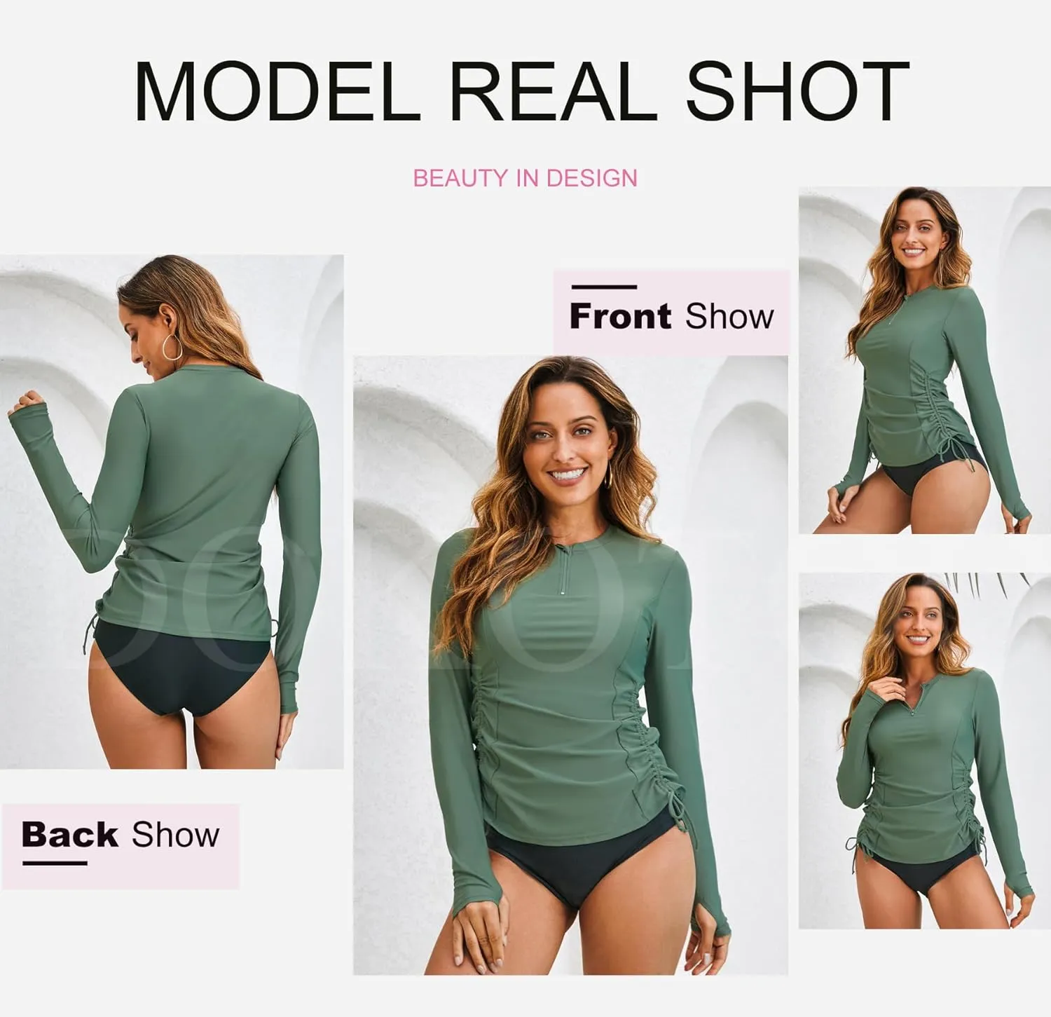 Dokotoo Womens Long Sleeve Rash Guard Swim Shirts 1/4 Zip Up Sun Protection Swimsuit Top Bathing Suit No Bottom