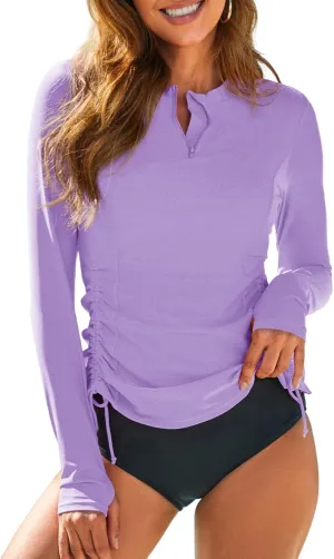 Dokotoo Womens Long Sleeve Rash Guard Swim Shirts 1/4 Zip Up Sun Protection Swimsuit Top Bathing Suit No Bottom