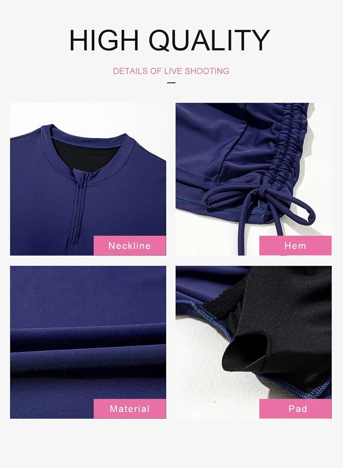 Dokotoo Womens Long Sleeve Rash Guard Swim Shirts 1/4 Zip Up Sun Protection Swimsuit Top Bathing Suit No Bottom