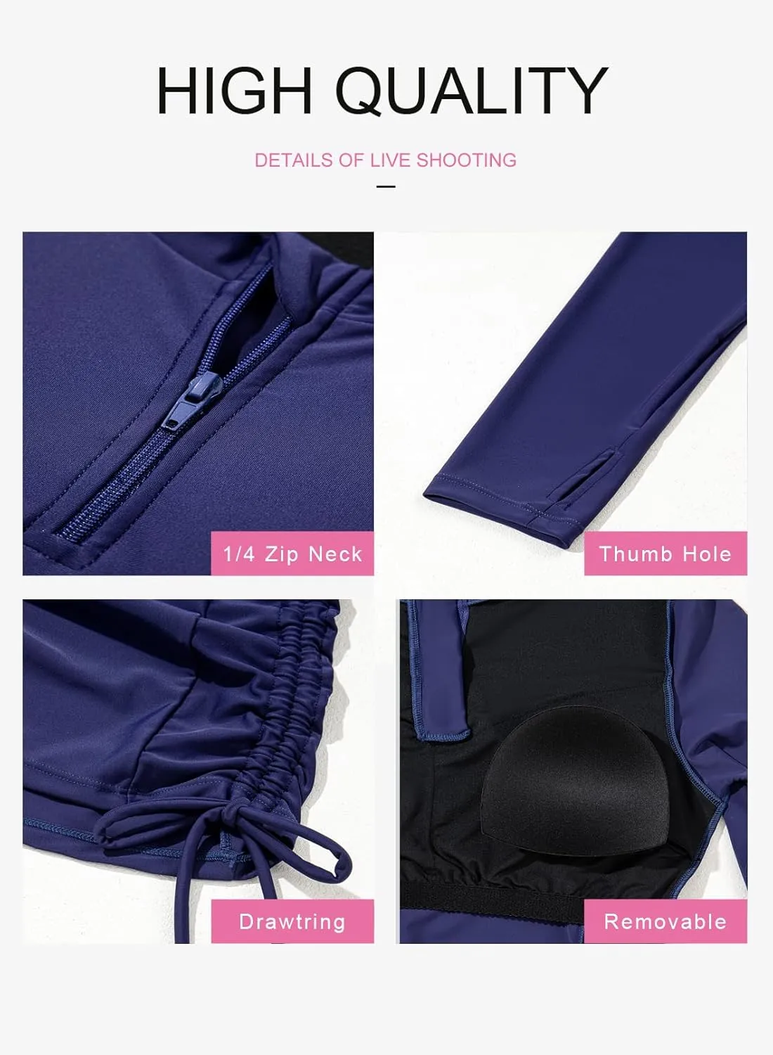 Dokotoo Womens Long Sleeve Rash Guard Swim Shirts 1/4 Zip Up Sun Protection Swimsuit Top Bathing Suit No Bottom