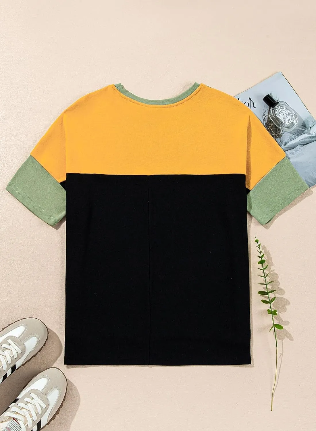 Dokotoo Womens Tops Oversized Trendy Shirts 2025 Summer Color Block Crewneck Business Casual Womens Blouses S-2XL