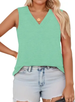 DOLNINE Women's Plus Size Tank Tops V Neck Sleeveless Shirts Casual Summer Fashion Tunic Blouses