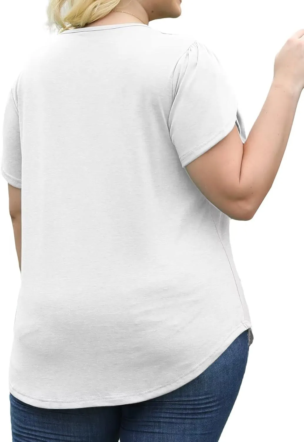 DOLNINE Womens Plus Size Tops Basic Casual T-Shirts Ring Hole V Neck Petal Short Sleeve Tee Tunics