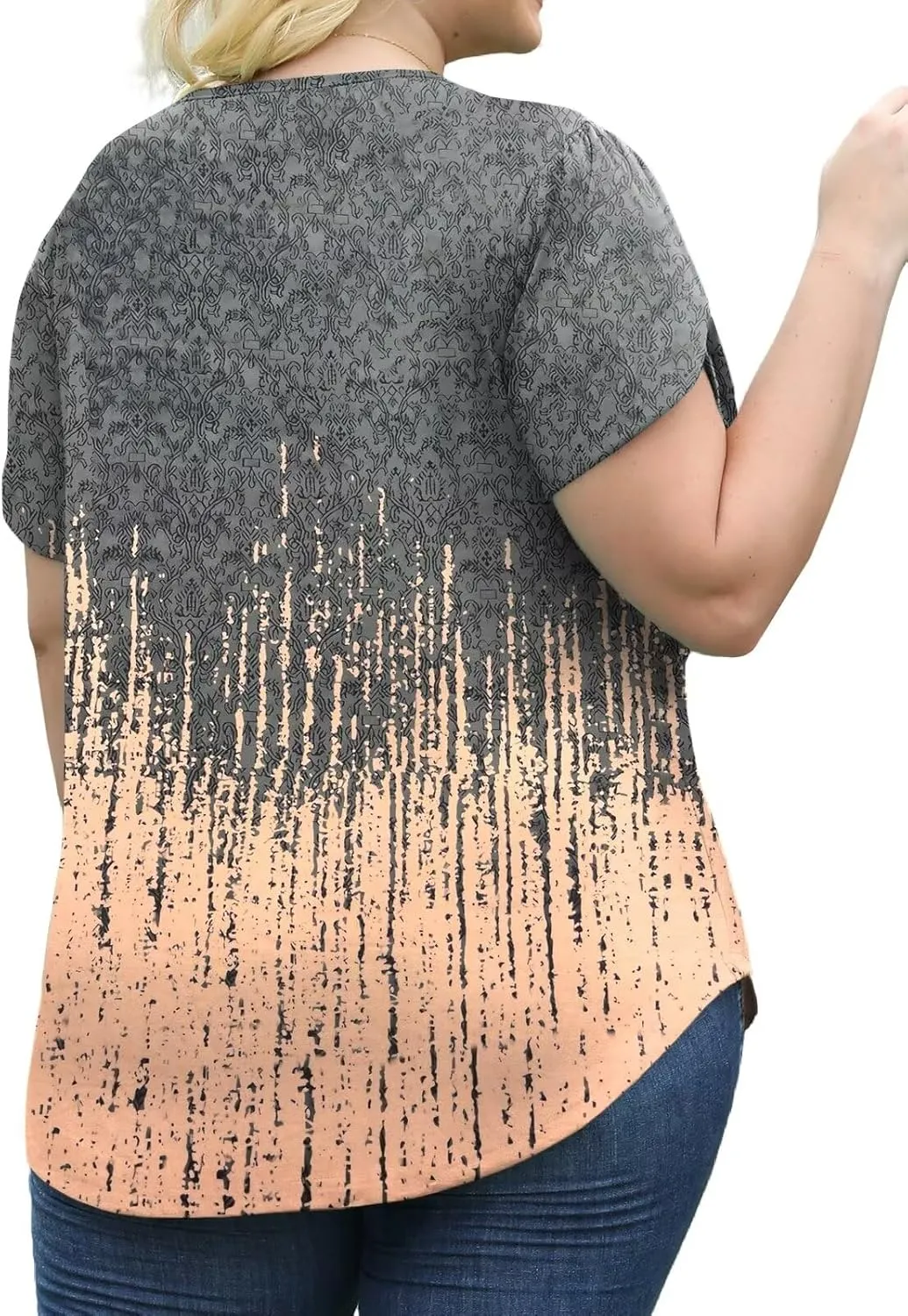 DOLNINE Womens Plus Size Tops Basic Casual T-Shirts Ring Hole V Neck Petal Short Sleeve Tee Tunics