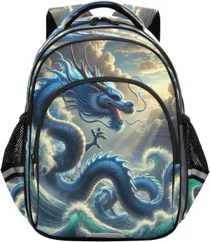 Dragon Ocean Sky Blue Toddler Backpack for Boys Girls 3-8 School Bag for Elementary Bookbags for Preschool Kids Backpack for Kindergarten 15.3in