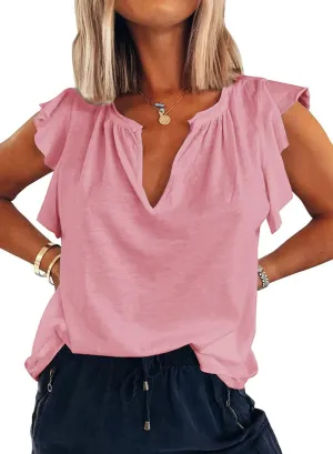 Ebifin Womens Plus Size Tank Tops V Neck Ruffle Sleeve Summer Casual Loose Blouses Tee Shirts
