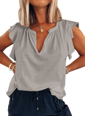 Ebifin Womens Plus Size Tank Tops V Neck Ruffle Sleeve Summer Casual Loose Blouses Tee Shirts