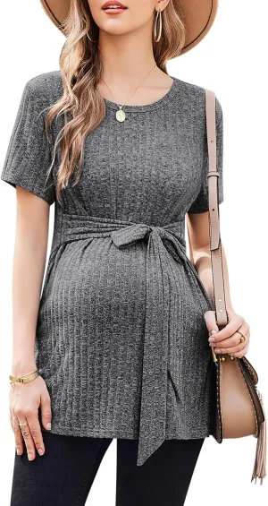 Ekouaer Maternity Tops Short Sleeve Pregnancy Shirt Tee Tunic Casual T Shirts Blouses Clothes S-XXL