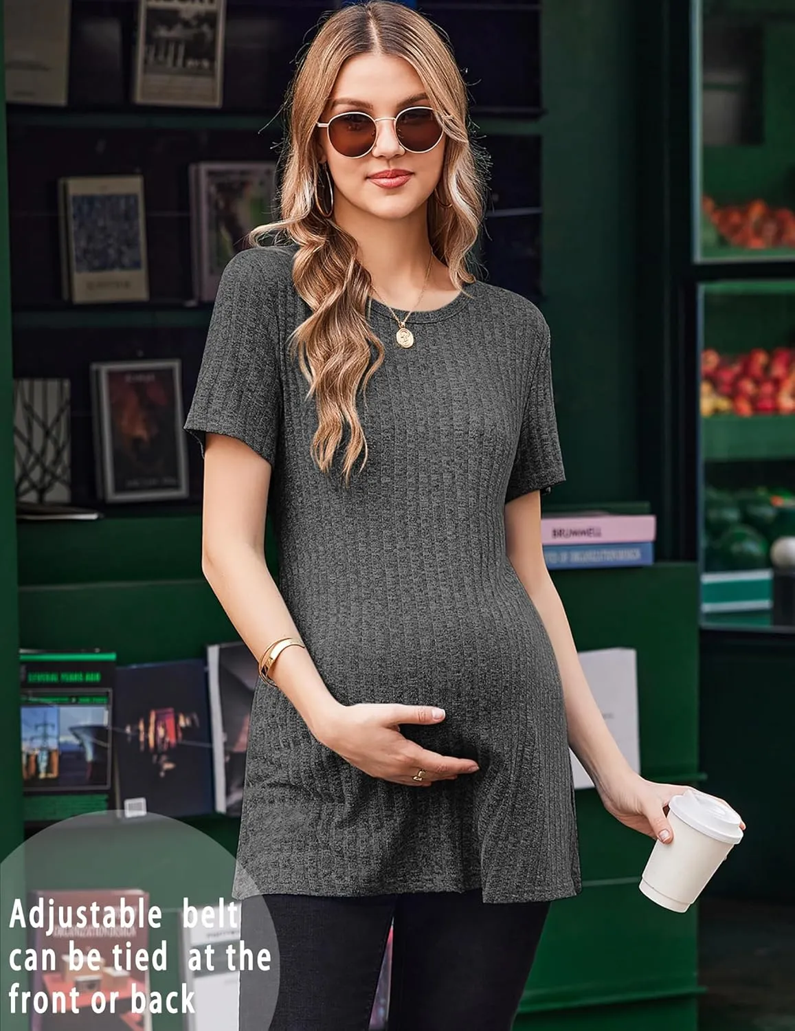 Ekouaer Maternity Tops Short Sleeve Pregnancy Shirt Tee Tunic Casual T Shirts Blouses Clothes S-XXL