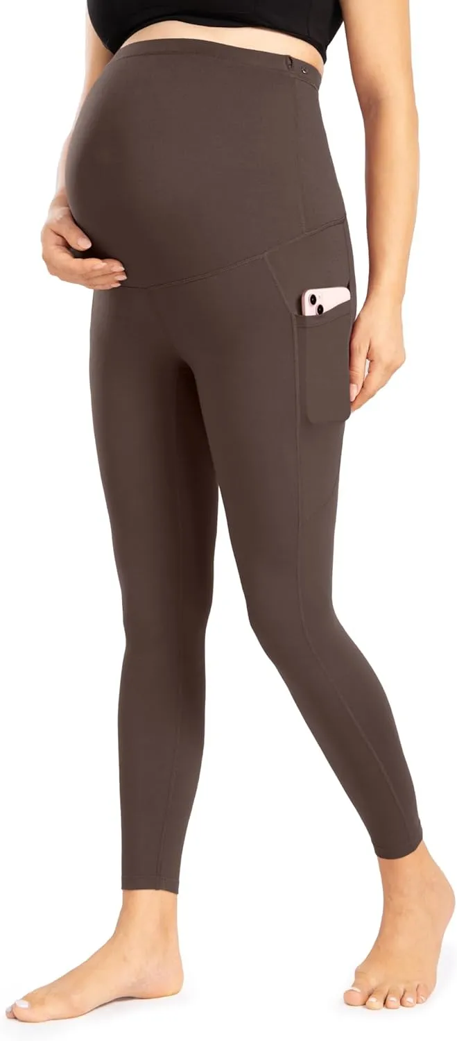Enerful Women's Maternity Leggings Over The Belly with Pockets Pregnancy Pants Active Wear Workout Yoga Tights