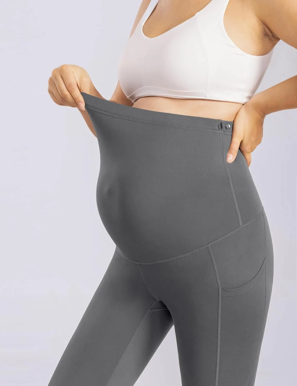 Enerful Women's Maternity Leggings Over The Belly with Pockets Pregnancy Pants Active Wear Workout Yoga Tights