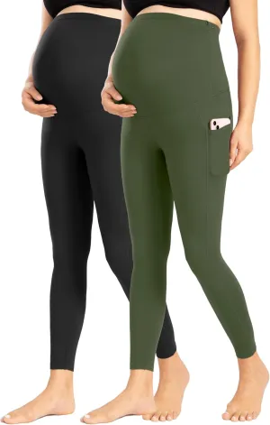 Enerful Women's Maternity Leggings Over The Belly with Pockets Pregnancy Pants Active Wear Workout Yoga Tights