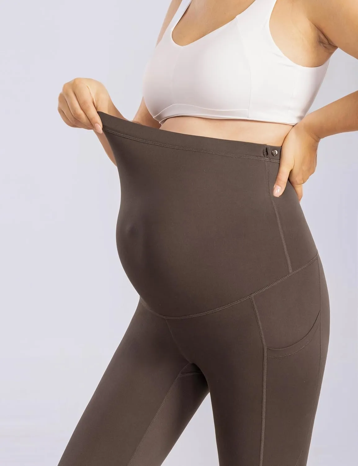 Enerful Women's Maternity Leggings Over The Belly with Pockets Pregnancy Pants Active Wear Workout Yoga Tights