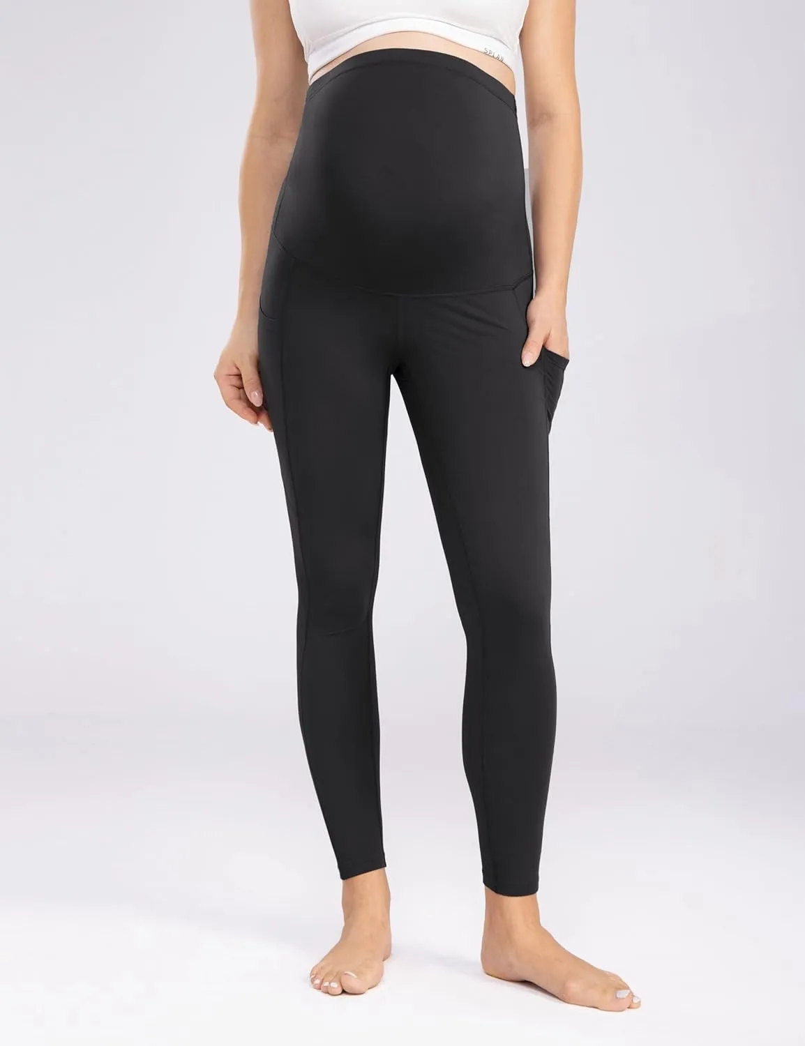 Enerful Women's Maternity Leggings Over The Belly with Pockets Pregnancy Pants Active Wear Workout Yoga Tights