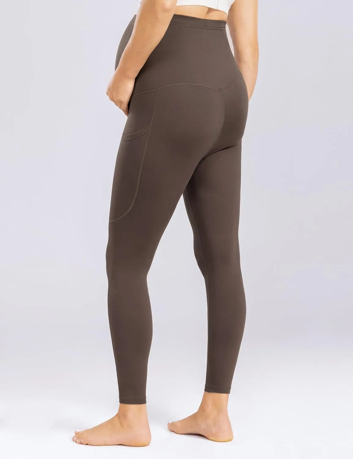 Enerful Women's Maternity Leggings Over The Belly with Pockets Pregnancy Pants Active Wear Workout Yoga Tights