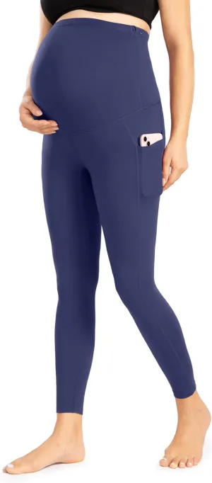 Enerful Women's Maternity Leggings Over The Belly with Pockets Pregnancy Pants Active Wear Workout Yoga Tights