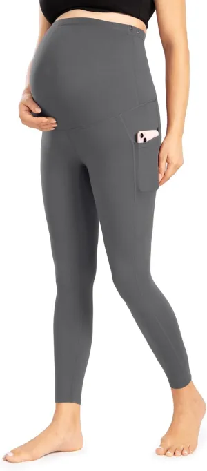 Enerful Women's Maternity Leggings Over The Belly with Pockets Pregnancy Pants Active Wear Workout Yoga Tights