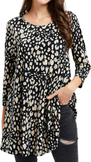 ENMAIN Women's Tops 3/4 Sleeve Dressy Casual Plus Size Tunic Tops to Wear with Leggings Swing Flare T-Shirt Loose Fit Blouses