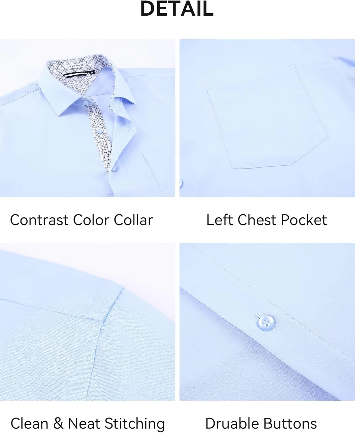 Esabel.C Mens Short Sleeve Dress Shirts 4-Way Stretch Regular Fit Stretch Wrinkle-Free Casual Button Down Shirts