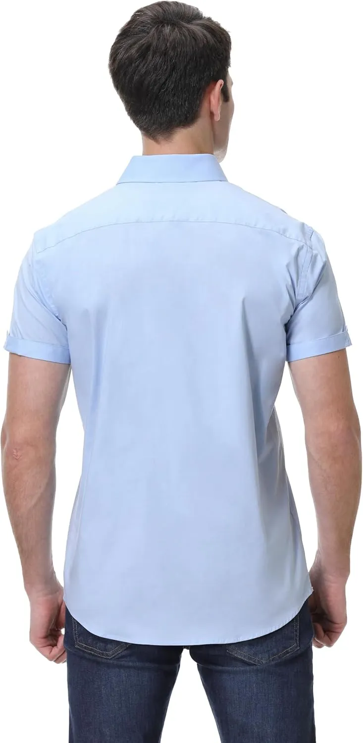 Esabel.C Mens Short Sleeve Dress Shirts 4-Way Stretch Regular Fit Stretch Wrinkle-Free Casual Button Down Shirts