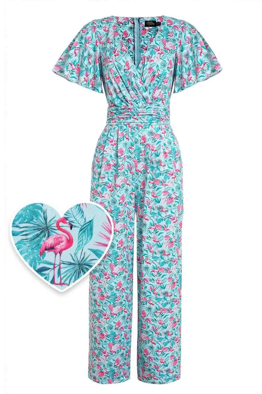 Esther Pink Flamingo Baby Blue Jumpsuit