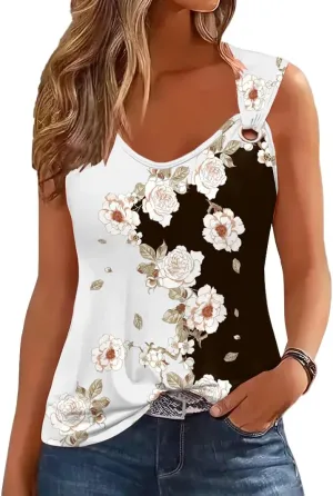 ETCYY NEW Womens Tank Tops 2025 Summer T Shirts V Neck Sleeveless Casual Loose Blouses