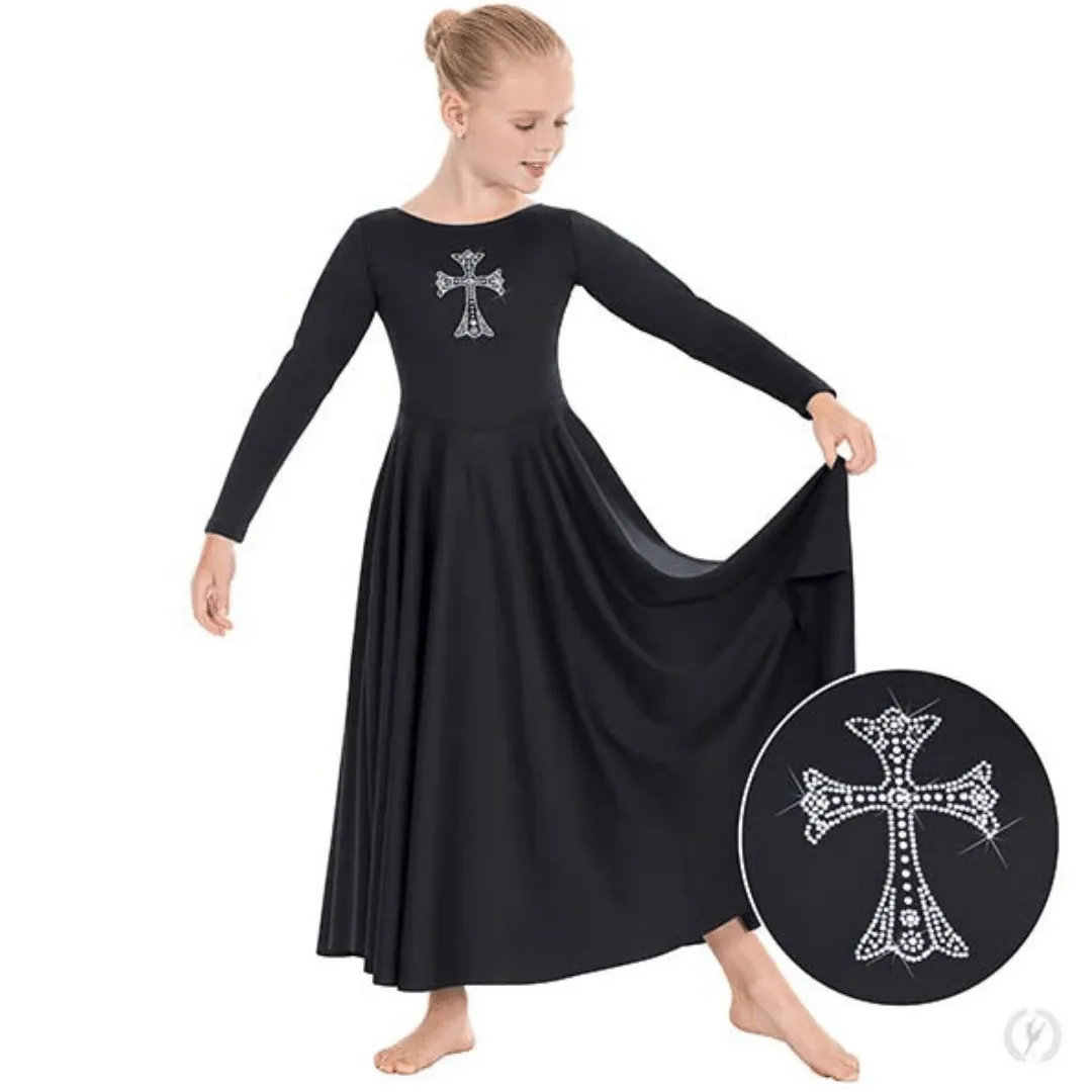 Eurotard 11022C Polyester Dress with Rhinestone Cross Applique - Child