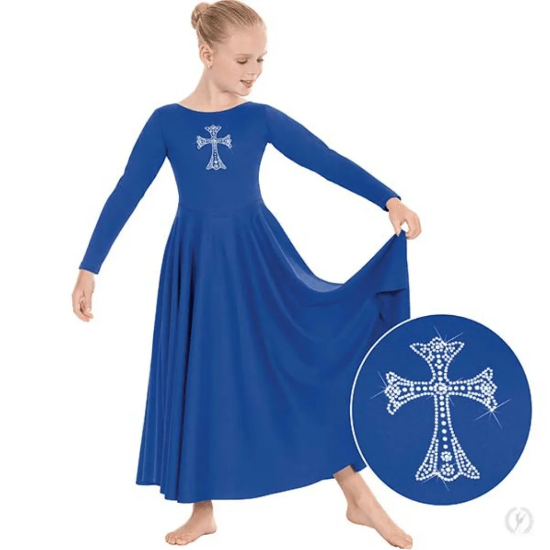 Eurotard 11022C Polyester Dress with Rhinestone Cross Applique - Child