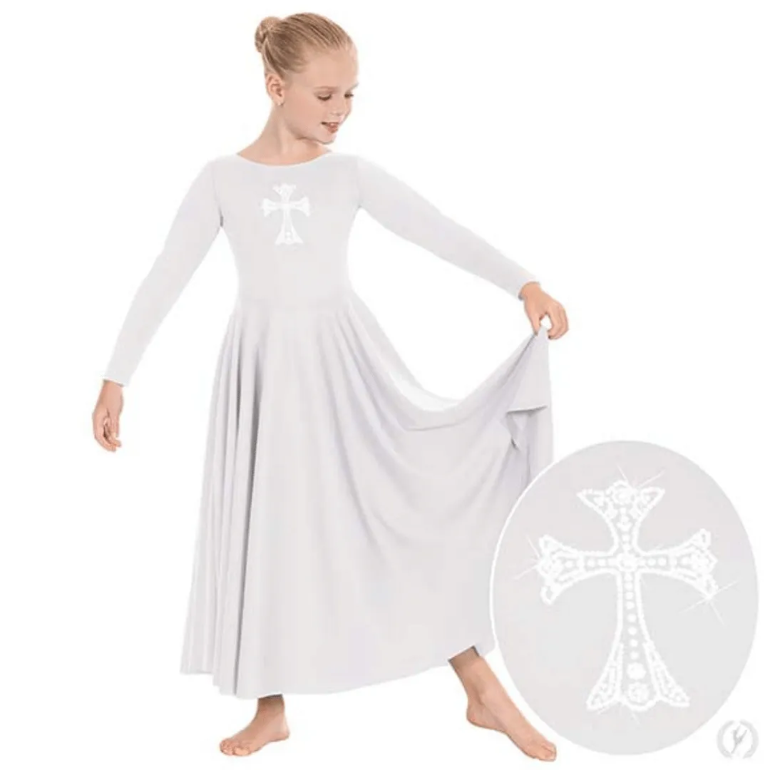 Eurotard 11022C Polyester Dress with Rhinestone Cross Applique - Child