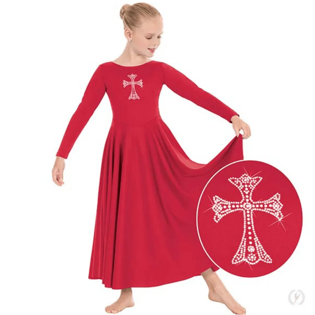 Eurotard 11022C Polyester Dress with Rhinestone Cross Applique - Child