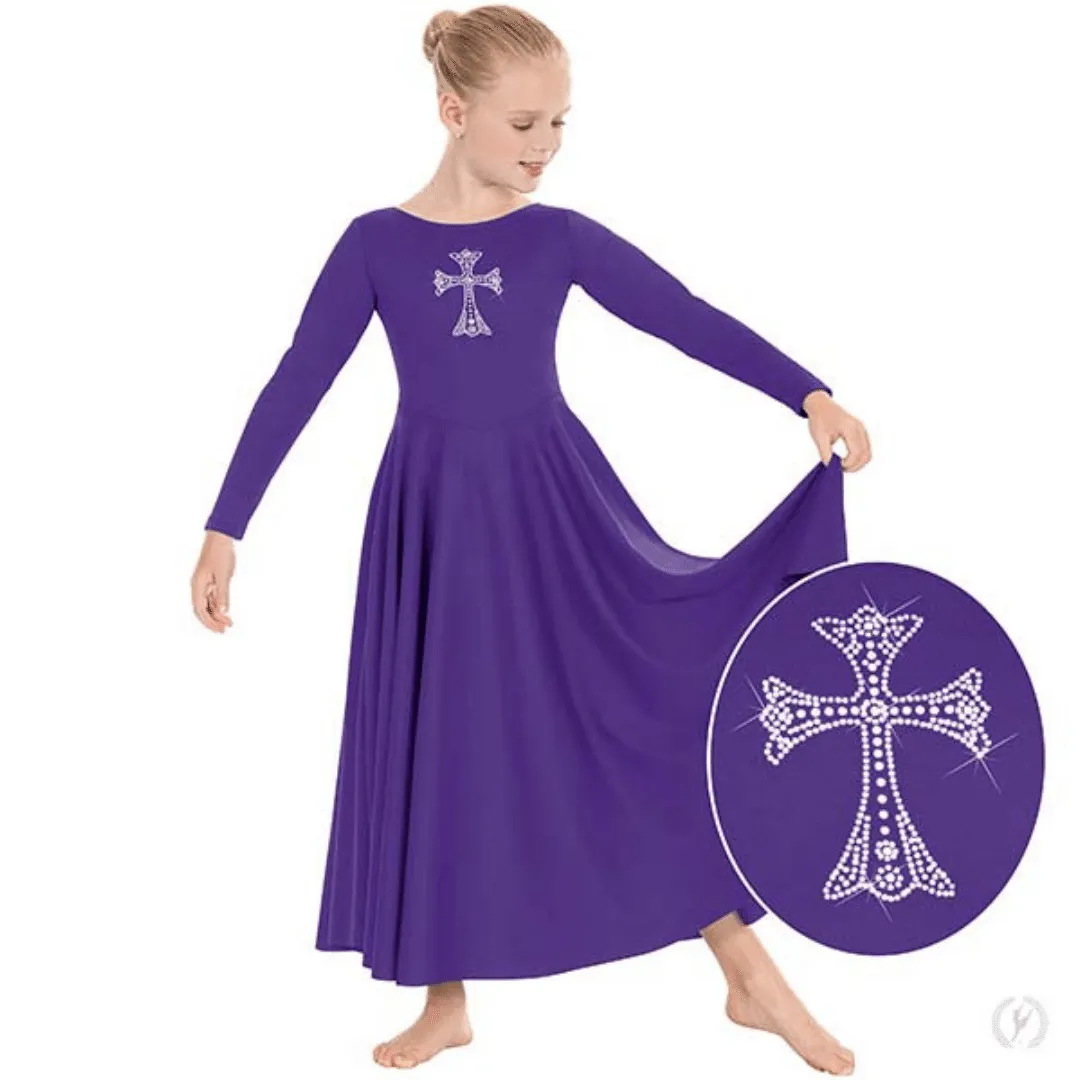 Eurotard 11022C Polyester Dress with Rhinestone Cross Applique - Child