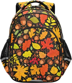 Fall Leaves Dark Toddler Backpack for Boys Girls 3-8 Bookbags for Preschool Kids Backpack for Kindergarten School Bag for Elementary 15.3in