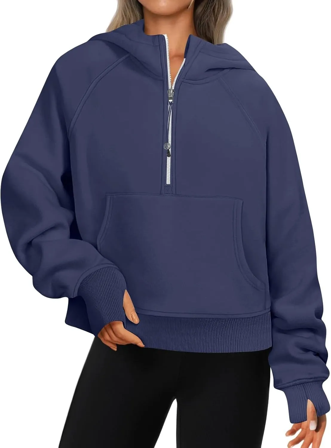 fanmpghleoo Oversized Hoodies for Women Half Zip Mock Neck Fleece Hooded Sweatshirt Loose Fit Thumb Hole Pullover Hoodie