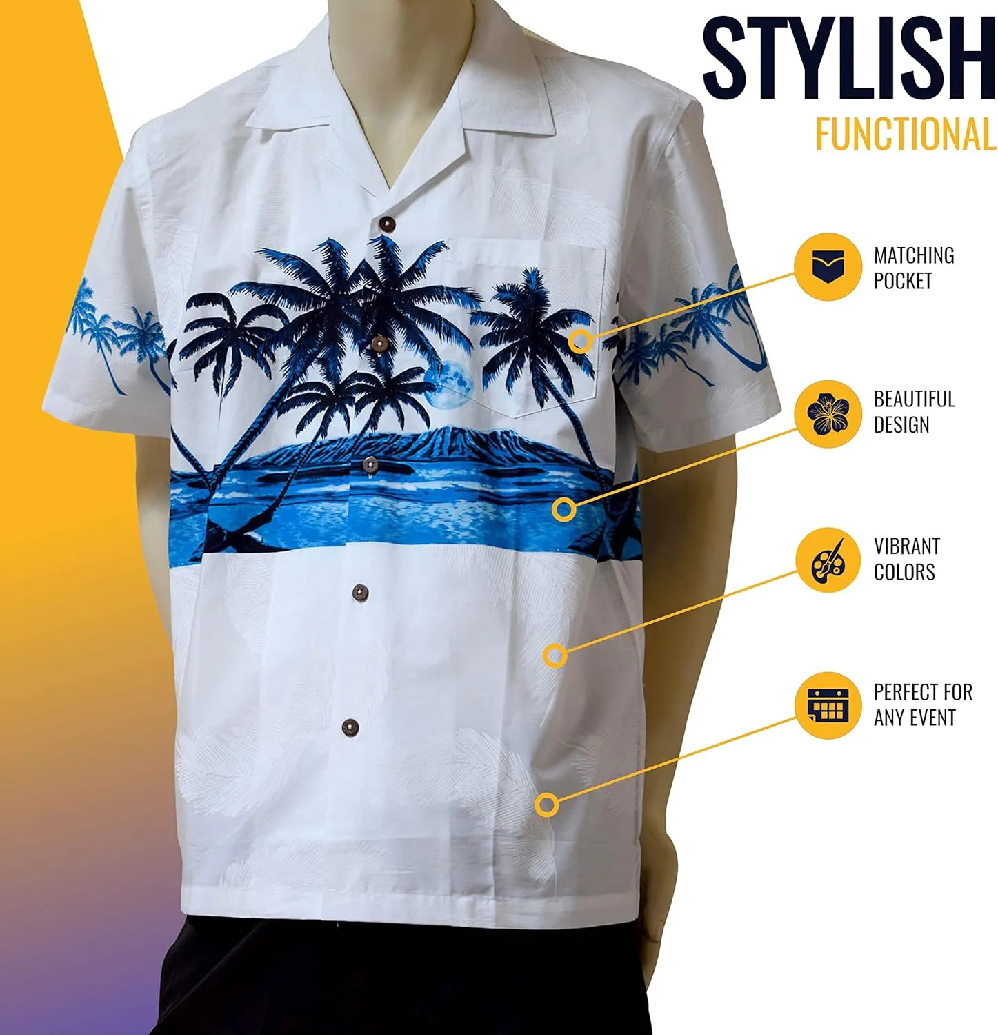 Favant Hawaiian Shirts - Palm Tree Band Comfortable Hawaiian Beach Shirt for Men. Lightweight Quick Dry Mens Hawaiian Shirts