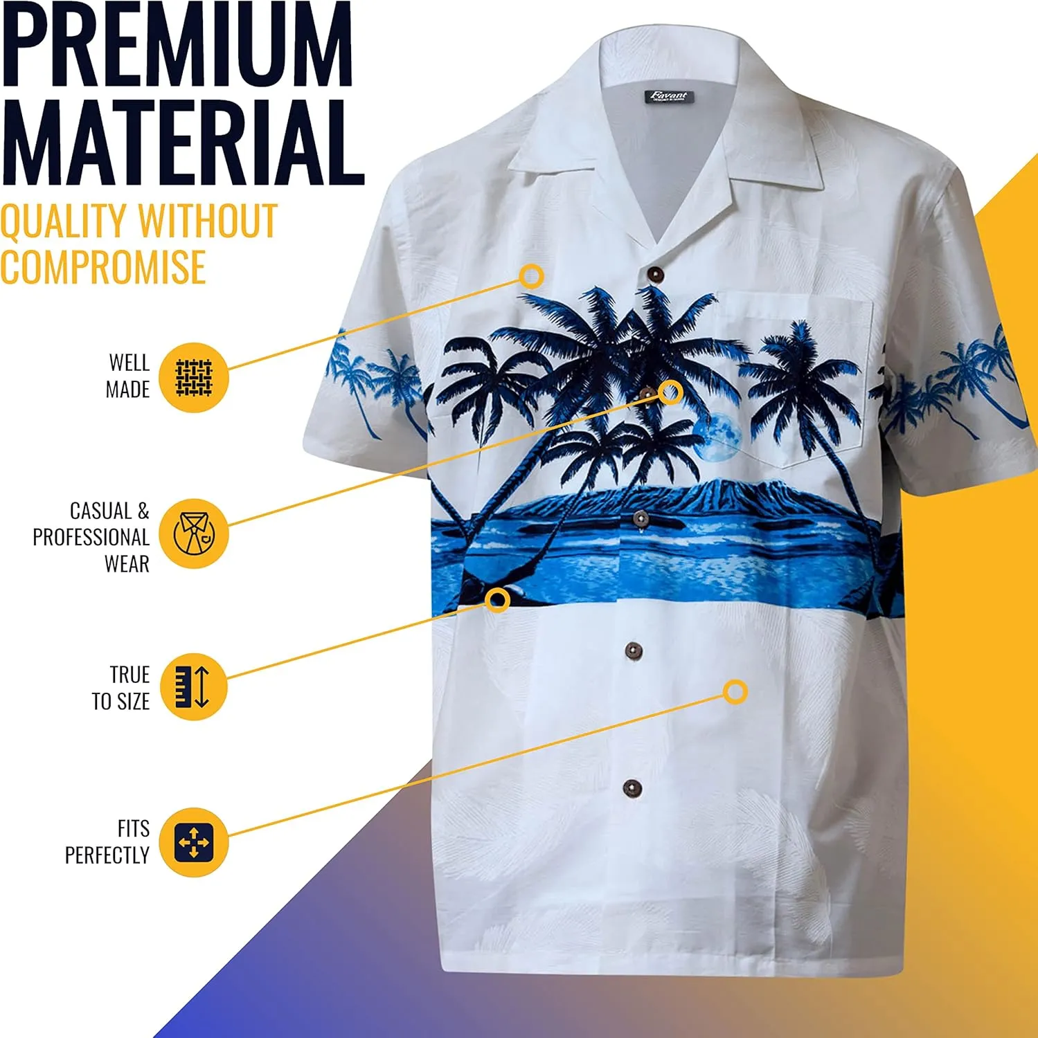 Favant Hawaiian Shirts - Palm Tree Band Comfortable Hawaiian Beach Shirt for Men. Lightweight Quick Dry Mens Hawaiian Shirts