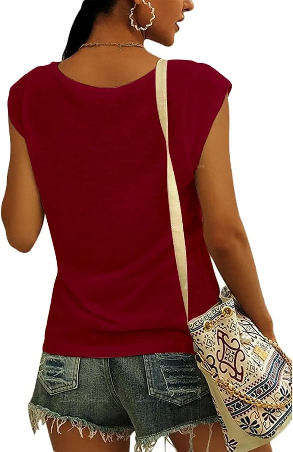 Fazortev Womens Cap Sleeve Blouses Rose Graphic Tees T-Shirt Casual V Neck Tank Tops Loose Fit Summer Basic Shirts