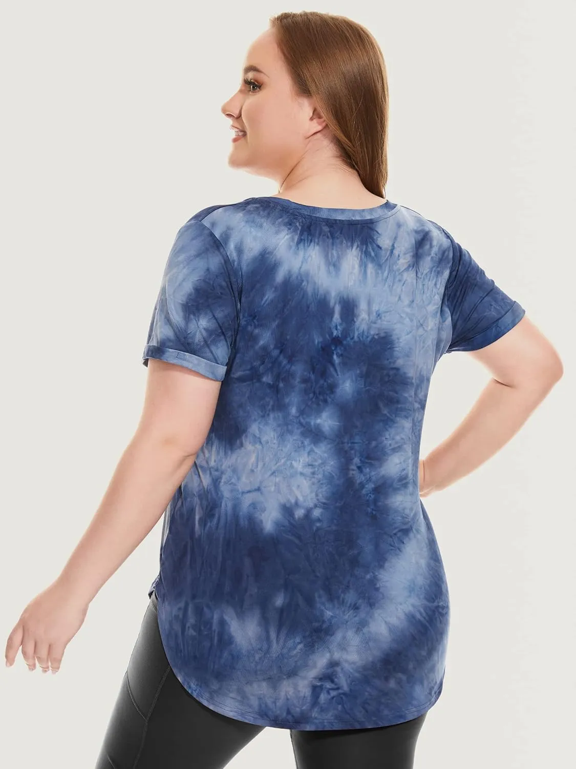 FOREYOND Plus Size Workout Tops for Women Short Sleeves V Neck Yoga Shirts Loose Fit Athletic Gym Running Clothes Summer