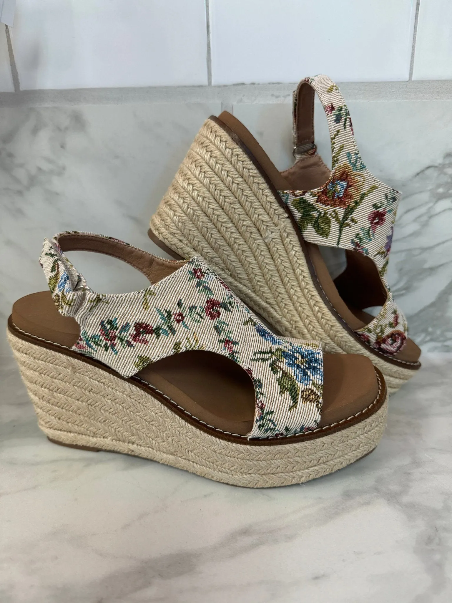 Freddie Sand Brocade Floral Corky's Wedges