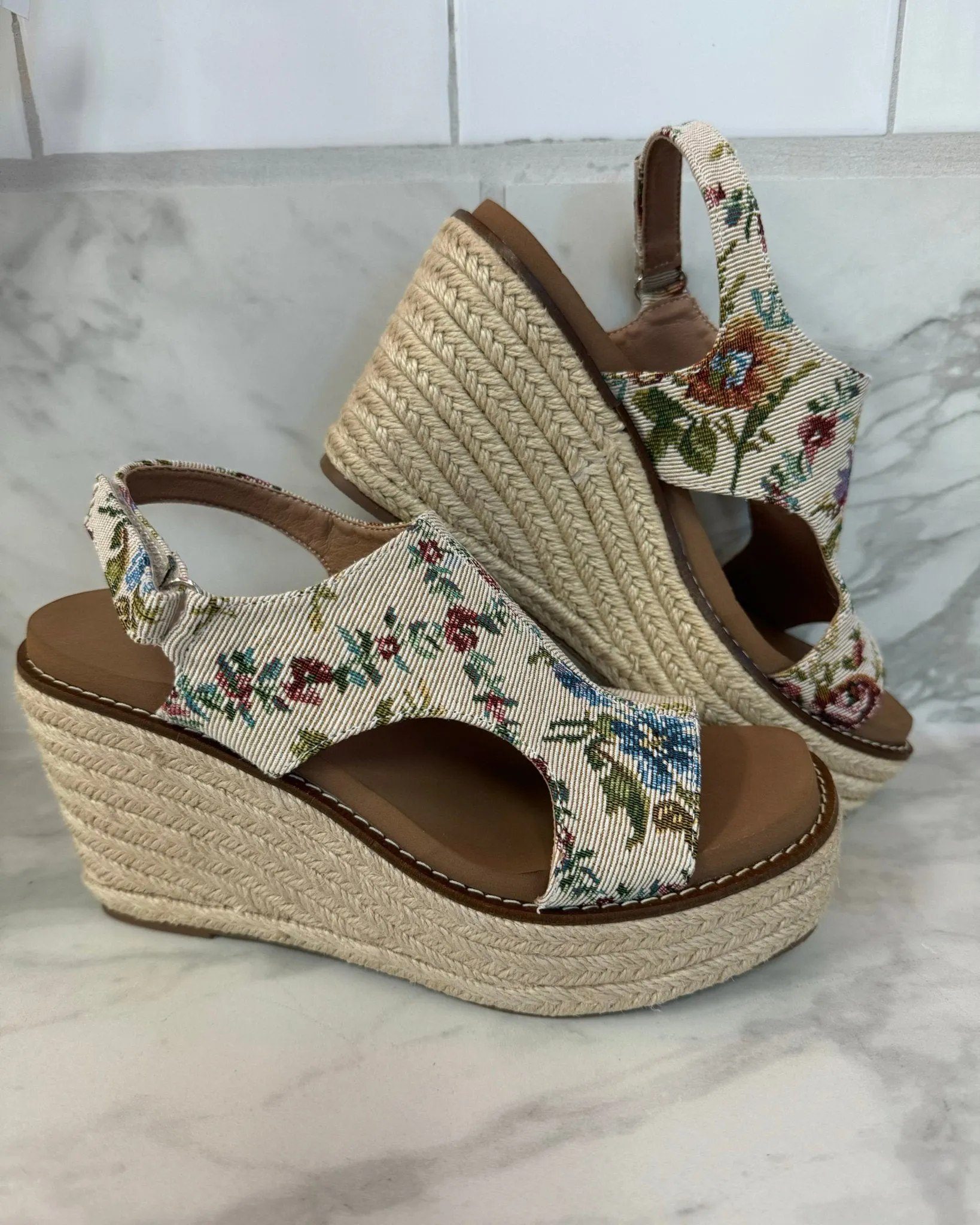 Freddie Sand Brocade Floral Corky's Wedges