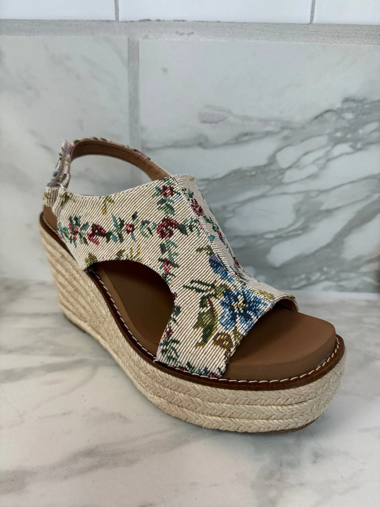 Freddie Sand Brocade Floral Corky's Wedges