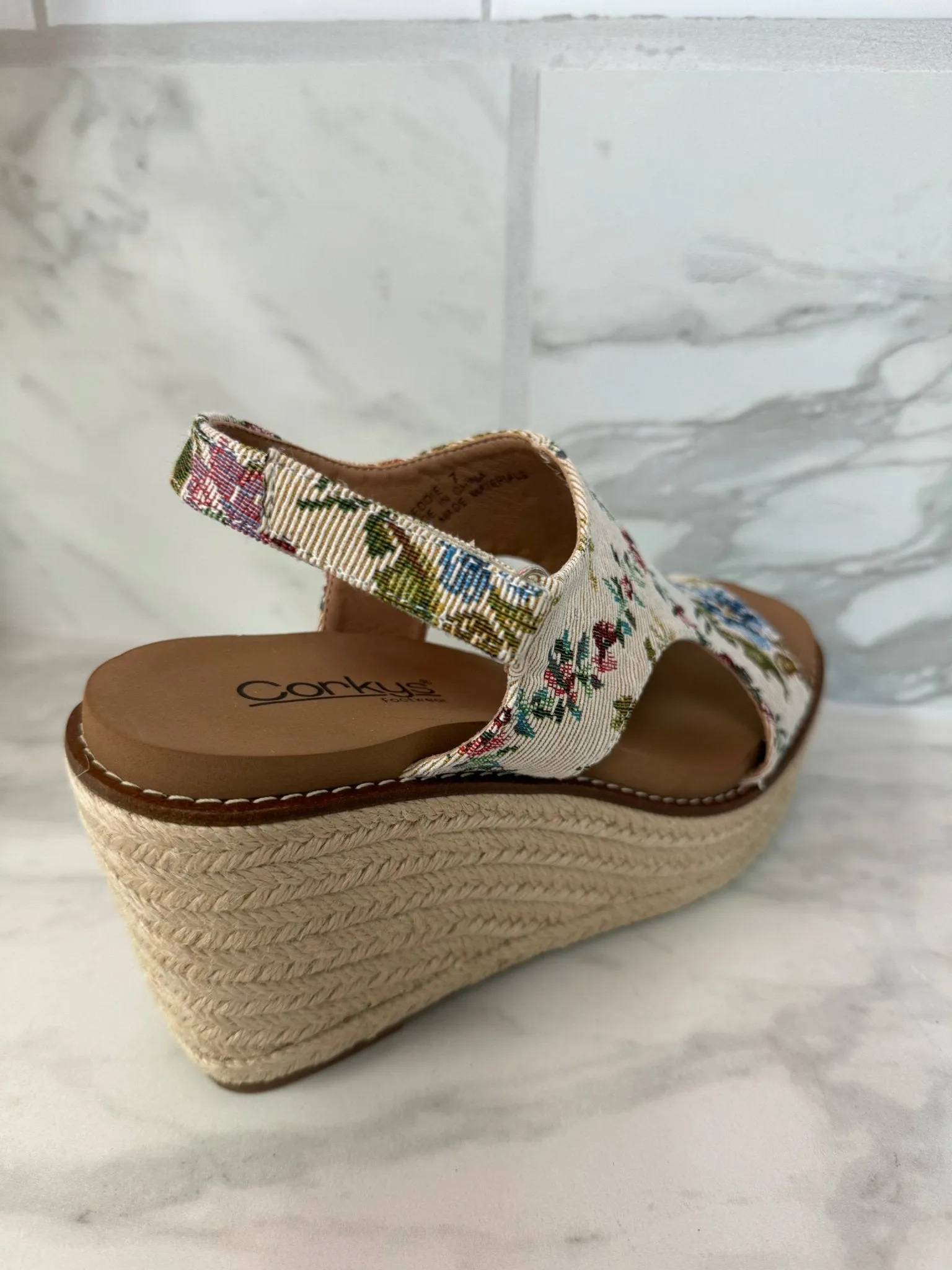 Freddie Sand Brocade Floral Corky's Wedges