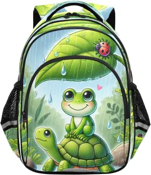 Frog Rain Toddler Backpack for Boys Girls 3-8 Bookbags for Preschool School Bag for Elementary Kids Backpack for Kindergarten 15.3in