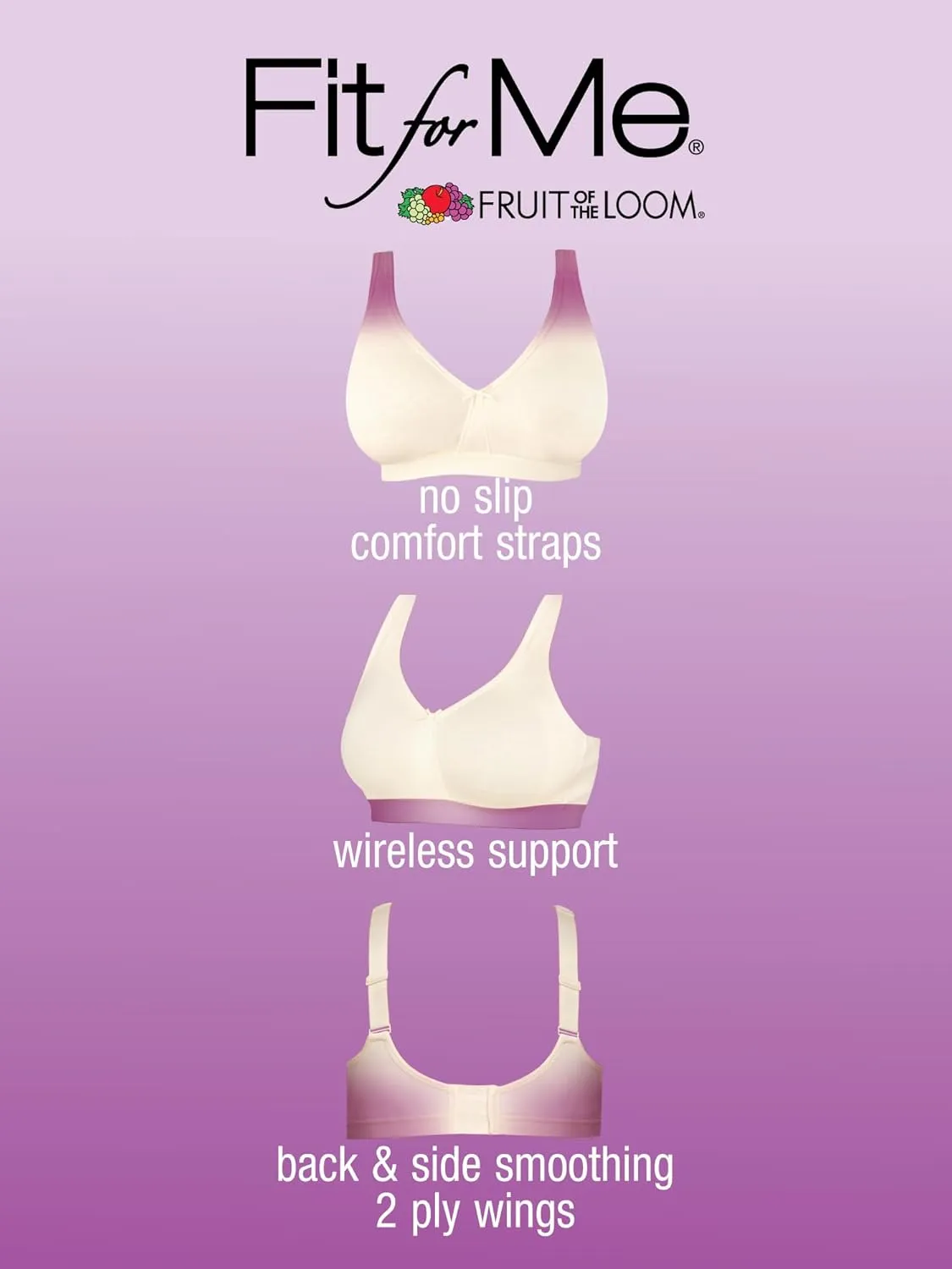 Fruit of the Loom Women's Fit for Me Collection: Plus-Size Wireless Bra - Soft Cotton Comfort & Support