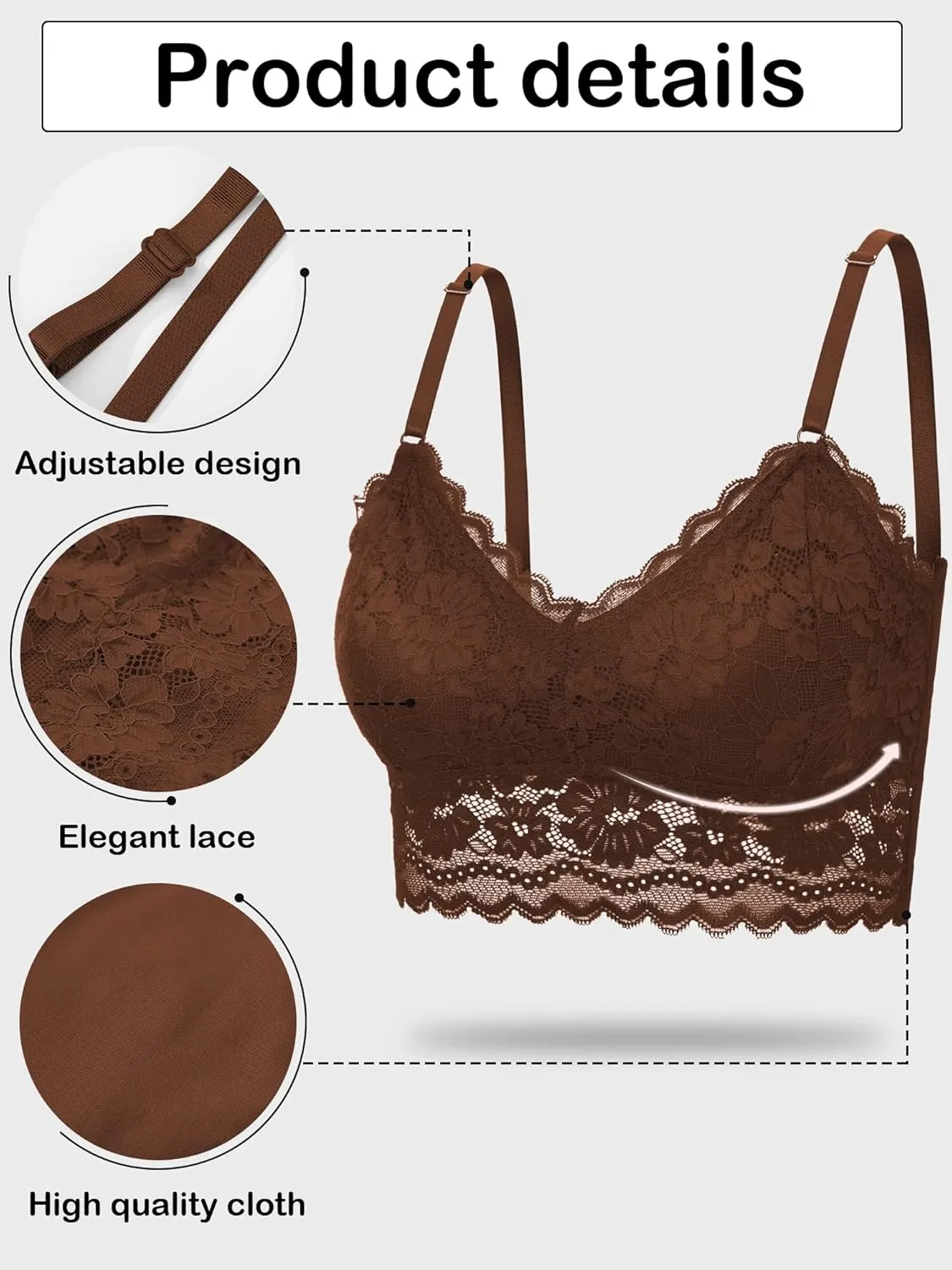 Geyoga 6 Pack Women's Lace Cami Top, Wireless Bralette Floral Non Padded Bandeau Bras with Straps
