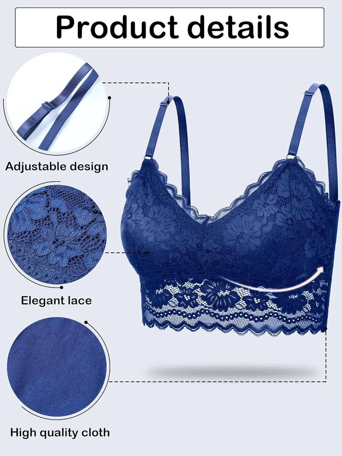 Geyoga 6 Pack Women's Lace Cami Top, Wireless Bralette Floral Non Padded Bandeau Bras with Straps