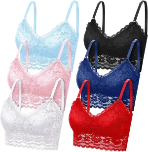 Geyoga 6 Pack Women's Lace Cami Top, Wireless Bralette Floral Non Padded Bandeau Bras with Straps