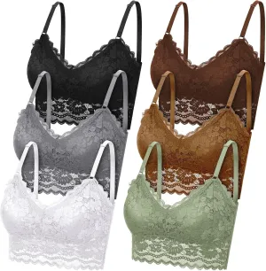 Geyoga 6 Pack Women's Lace Cami Top, Wireless Bralette Floral Non Padded Bandeau Bras with Straps