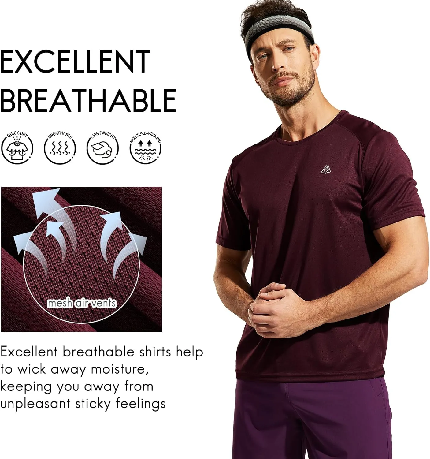 Haimont Men's Dry Fit Athletic Shirts for Running Workout Moisture Wicking Quick Dry Outdoor Short Sleeve T-Shirts